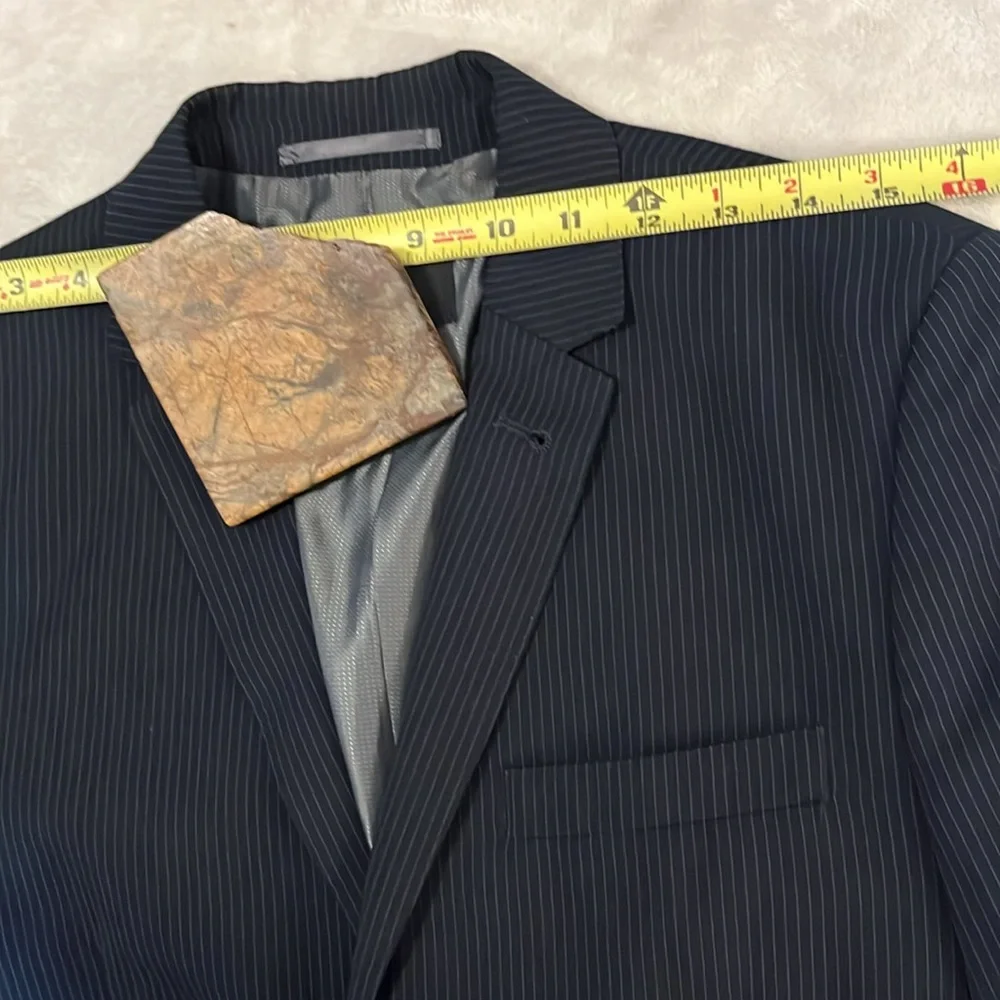 H&M Mens Dark Navy Blue Pinstriped Blazer Suit Jacket Sz 36R